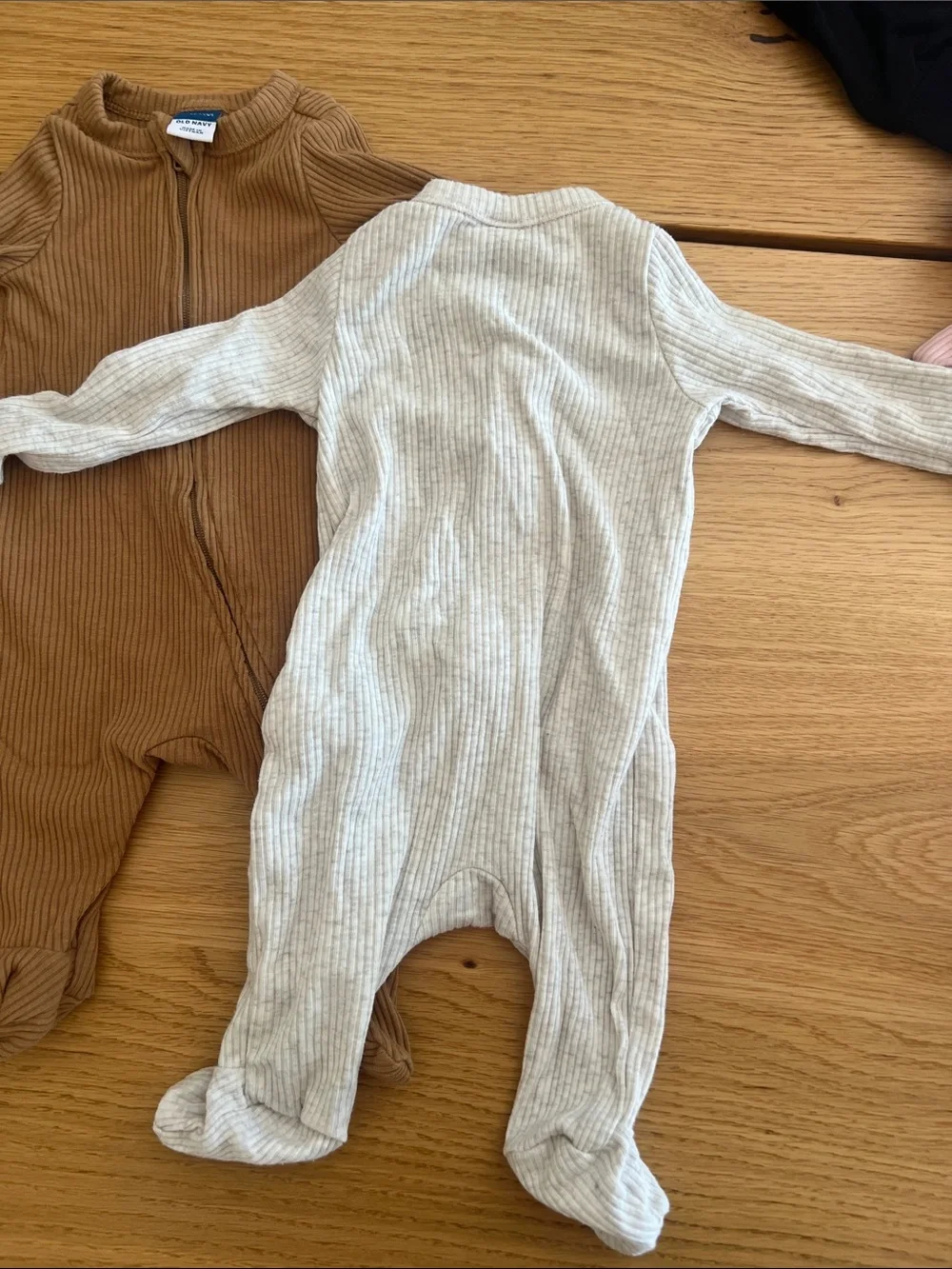 Old Navy Ribbed Footed Zipper One-Piece Set - Cream & Brown